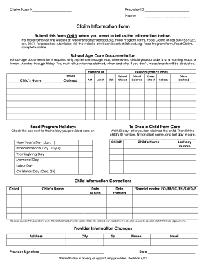 School Age Care Documentation Form