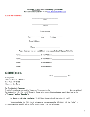 Confidentiality Agreement for Real Estate Due Diligence