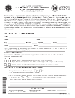 AKC Canine Good Citizen Renewal Application
