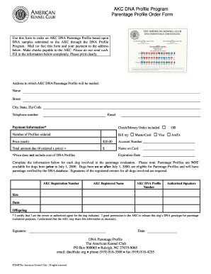 AKC DNA Parentage Profile Order Form