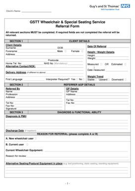 GSTT Wheelchair & Special Seating Service Referral Form