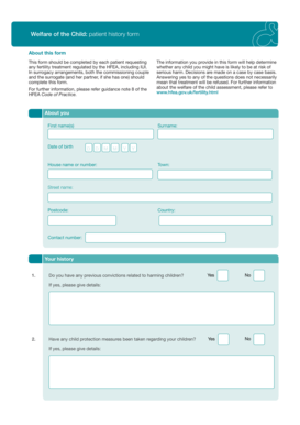 Welfare of the Child Patient History Form