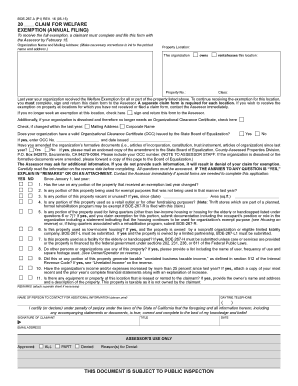 California Welfare Exemption Claim Form