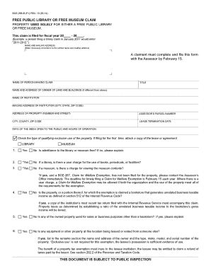 California Free Public Library or Museum Property Tax Exemption Claim