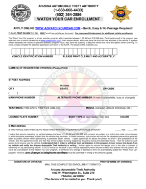 Arizona Automobile Theft Authority Watch Your Car Enrollment
