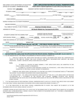 New Jersey Private School Transportation Application