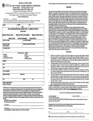 AKC National Juniors Obedience Competition Entry Form