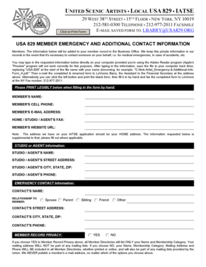 USA 829 Member Emergency Contact Form