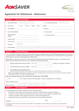 KiwiSaver Retirement Withdrawal Application