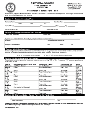 Sheet Metal Workers' Coordination of Benefits Form