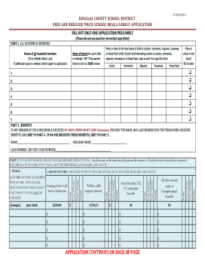Douglas County School District Free and Reduced Price Meal Application