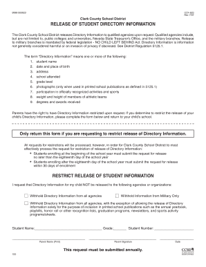 Clark County Student Directory Information Release Form