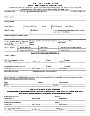 Lyon County School District Enrollment Form