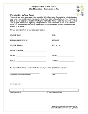Gifted Education Permission to Test Form
