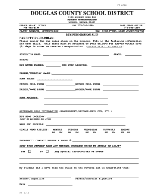Student Bus Permission Slip