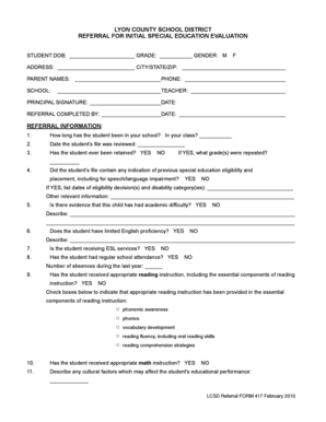 Referral for Initial Special Education Evaluation