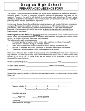 Douglas High School Prearranged Absence Form