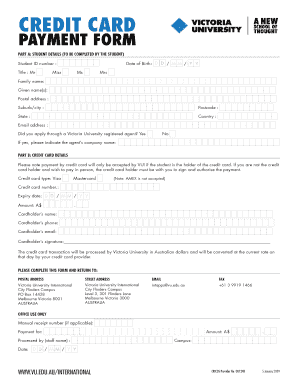 Victoria University Credit Card Payment Form