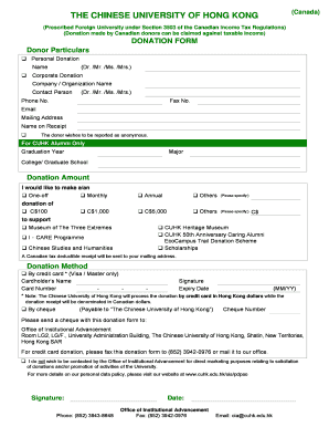 The Chinese University of Hong Kong Donation Form