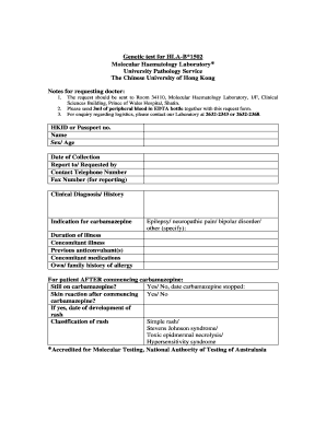 HLA-B*1502 Genetic Test Request Form