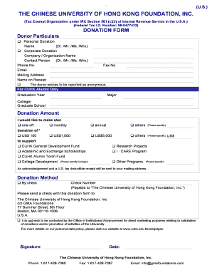 Donation form for the U.S. - The Chinese University of Hong Kong - cuhk edu