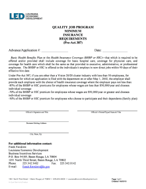 Louisiana Quality Job Program Insurance Requirements