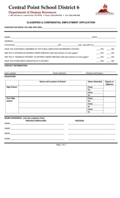 Oregon Classified Employment Application
