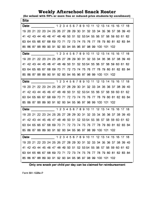 Weekly Afterschool Snack Roster