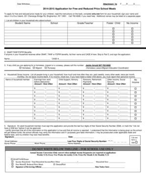 2014-2015 Application for Free and Reduced Price School Meals