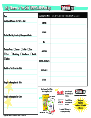 pre shift meeting template excel