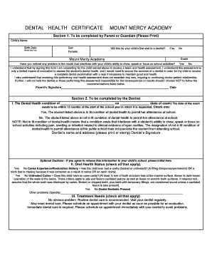 Dental Health Certificate
