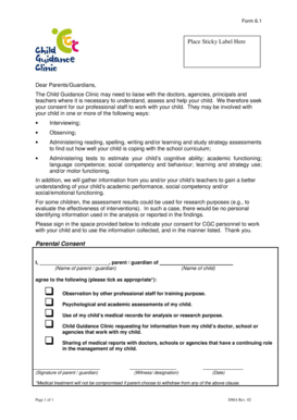 Child Guidance Clinic Consent Form