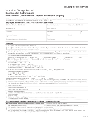 Blue Shield of California Subscriber Change Request