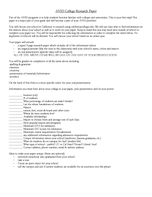 AVID College Research Paper