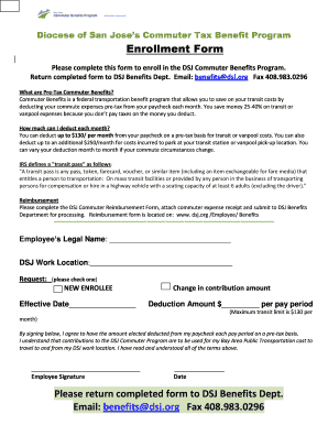 Diocese of San Jose Commuter Tax Benefit Enrollment Form