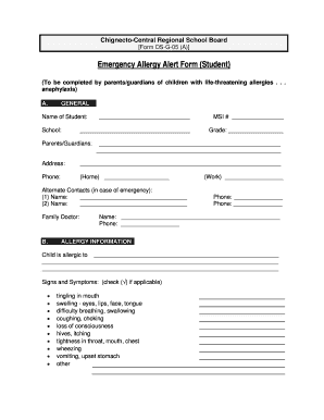 Emergency Allergy Alert Form (Student)