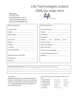 Life Technologies DNA Fax Order Form