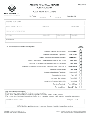 Annual Financial Report for Political Parties