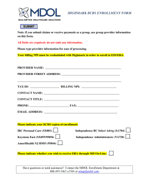 Highmark BCBS EDI Enrollment Form