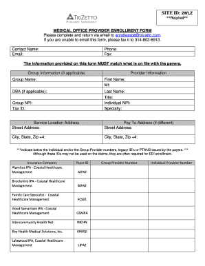 Medical Office Provider Enrollment Form