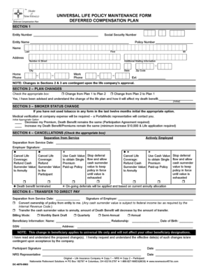 Universal Life Policy Maintenance Form