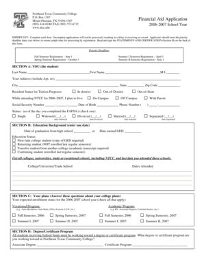 Northeast Texas Community College Financial Aid Application