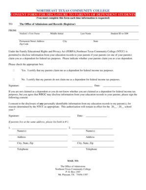 Northeast Texas Community College FERPA Consent Form