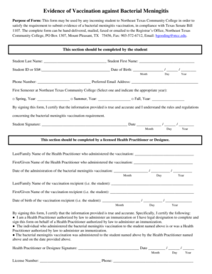 Evidence of Bacterial Meningitis Vaccination