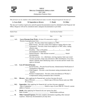 Special Conditions Application for Financial Aid