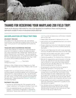 Maryland Zoo Field Trip Confirmation Form