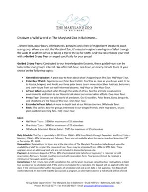 Maryland Zoo Guided Group Tour Reservation Form