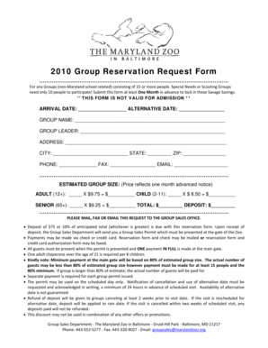 Maryland Zoo Group Reservation Request Form