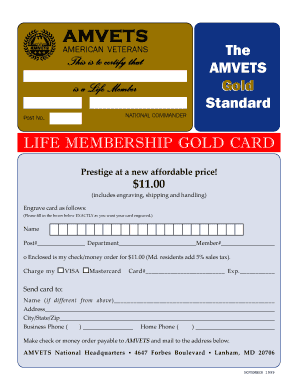 AMVETS Life Membership Gold Card