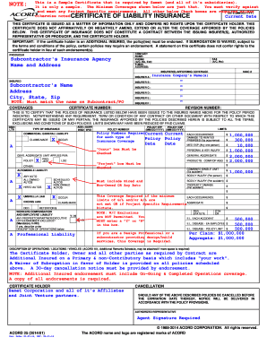 CERTIFICATE OF LIABILITY INSURANCE NOTE: - Samet Corporation